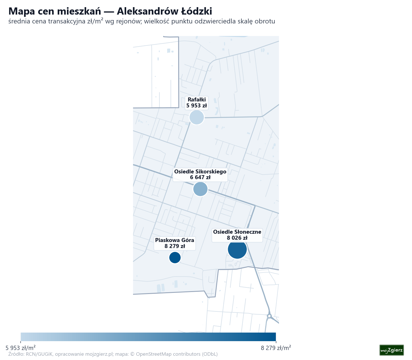 Mapa cen mieszkań - Aleksandrów Łódzki