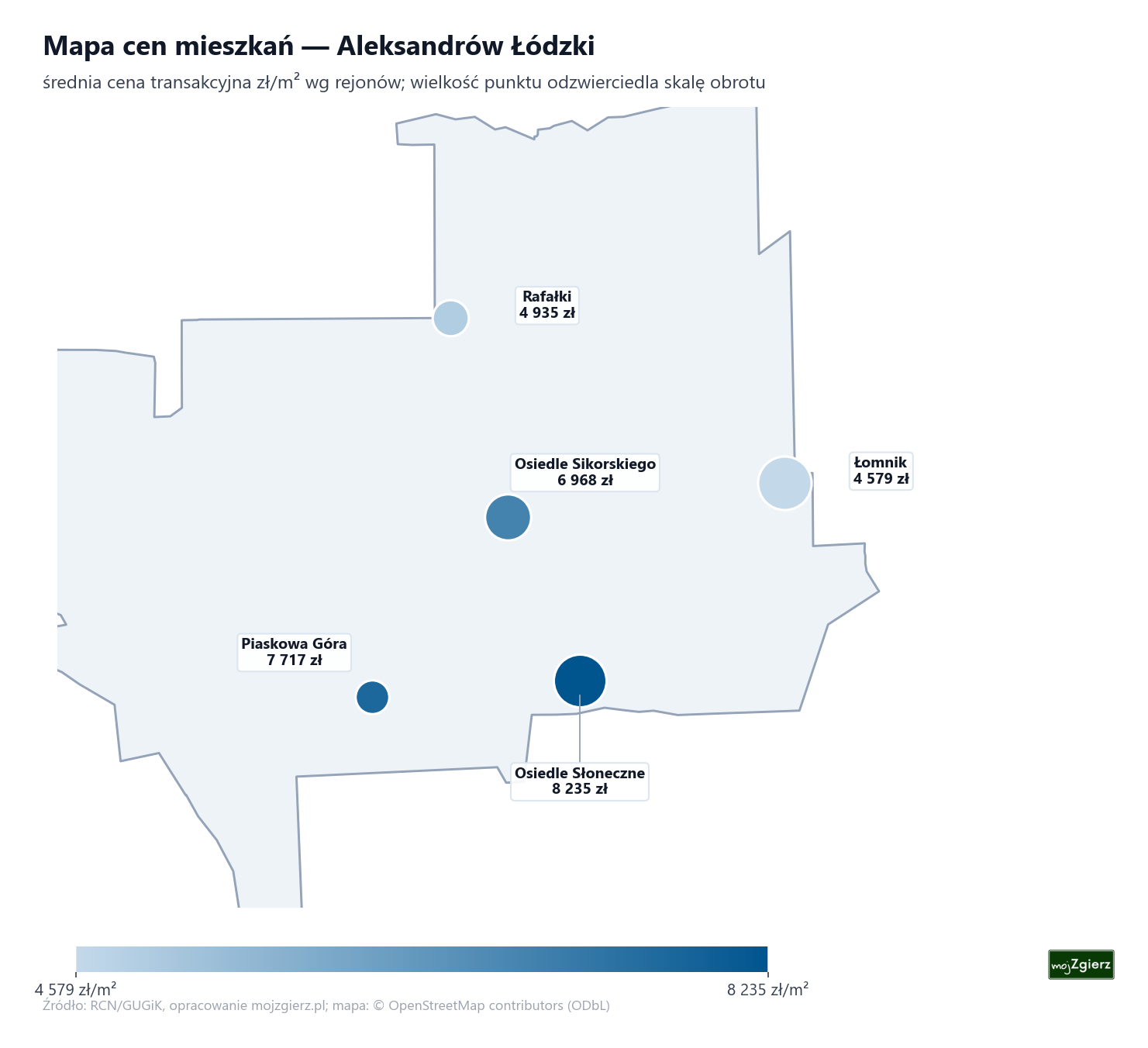 Mapa cen mieszkań - Aleksandrów Łódzki