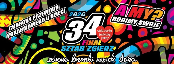 Grafika promocyjna wydarzenia 34. Finał WOŚP Zgierz – Gramy Sercem