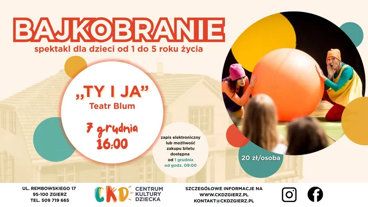 Grafika promocyjna wydarzenia Bajkobranie dla najnajów „Ty i ja” — Teatr Blum (spektakl dla dzieci 1–5 lat)