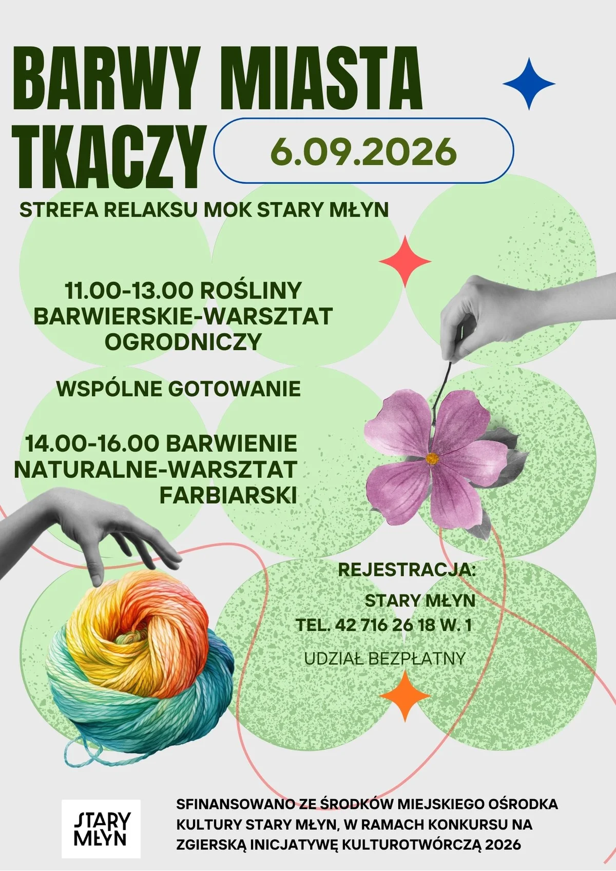 Grafika promocyjna wydarzenia Barwy Miasta Tkaczy – warsztaty barwierskie