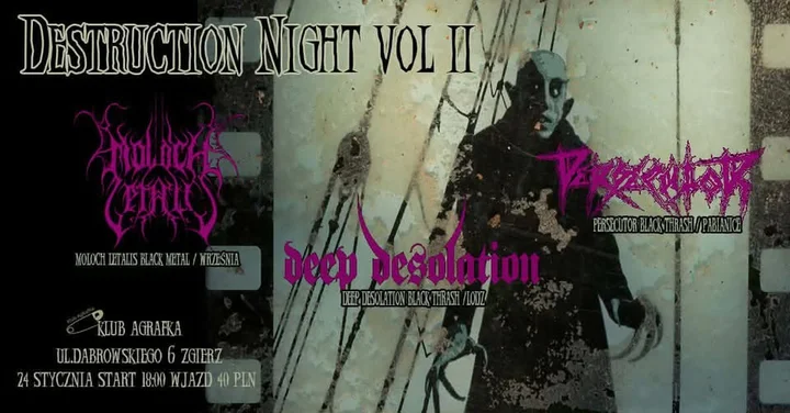 Grafika promocyjna wydarzenia Destruction Night vol.2 — mroczna mieszanka black/death/thrash w Klubie AgRafKa
