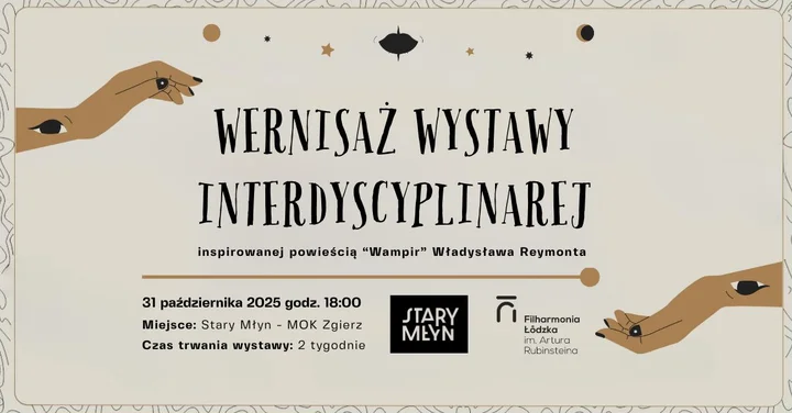 Grafika promocyjna wydarzenia Wernisaż „Wampir” w Starym Młynie – sztuka, mrok i muzyka