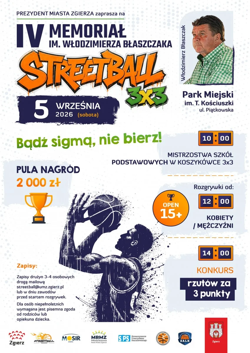 Grafika promocyjna wydarzenia IV Memoriał im. Włodzimierza Błaszczaka – Streetball 3×3