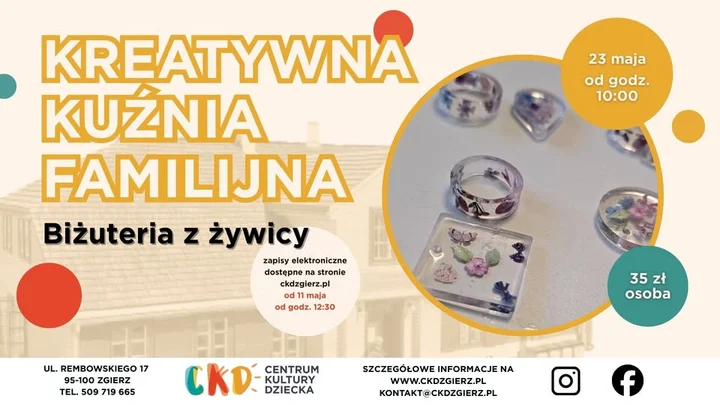 Grafika promocyjna wydarzenia Kreatywna Kuźnia Familijna: Biżuteria z żywicy
