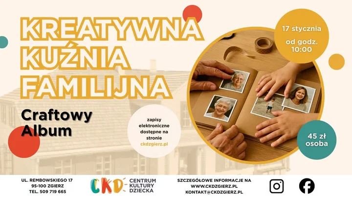 Grafika promocyjna wydarzenia Kreatywna Kuźnia Familijna: craftowy album