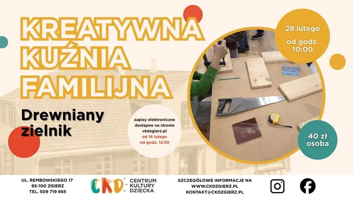 Grafika promocyjna wydarzenia Kreatywna Kuźnia Familijna — Drewniany zielnik