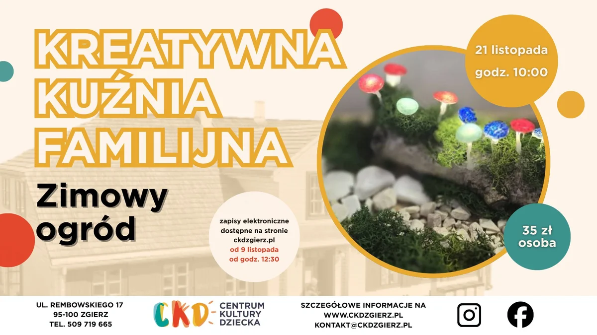 Grafika promocyjna wydarzenia Kreatywna Kuźnia Familijna: zimowy ogród dla rodzin