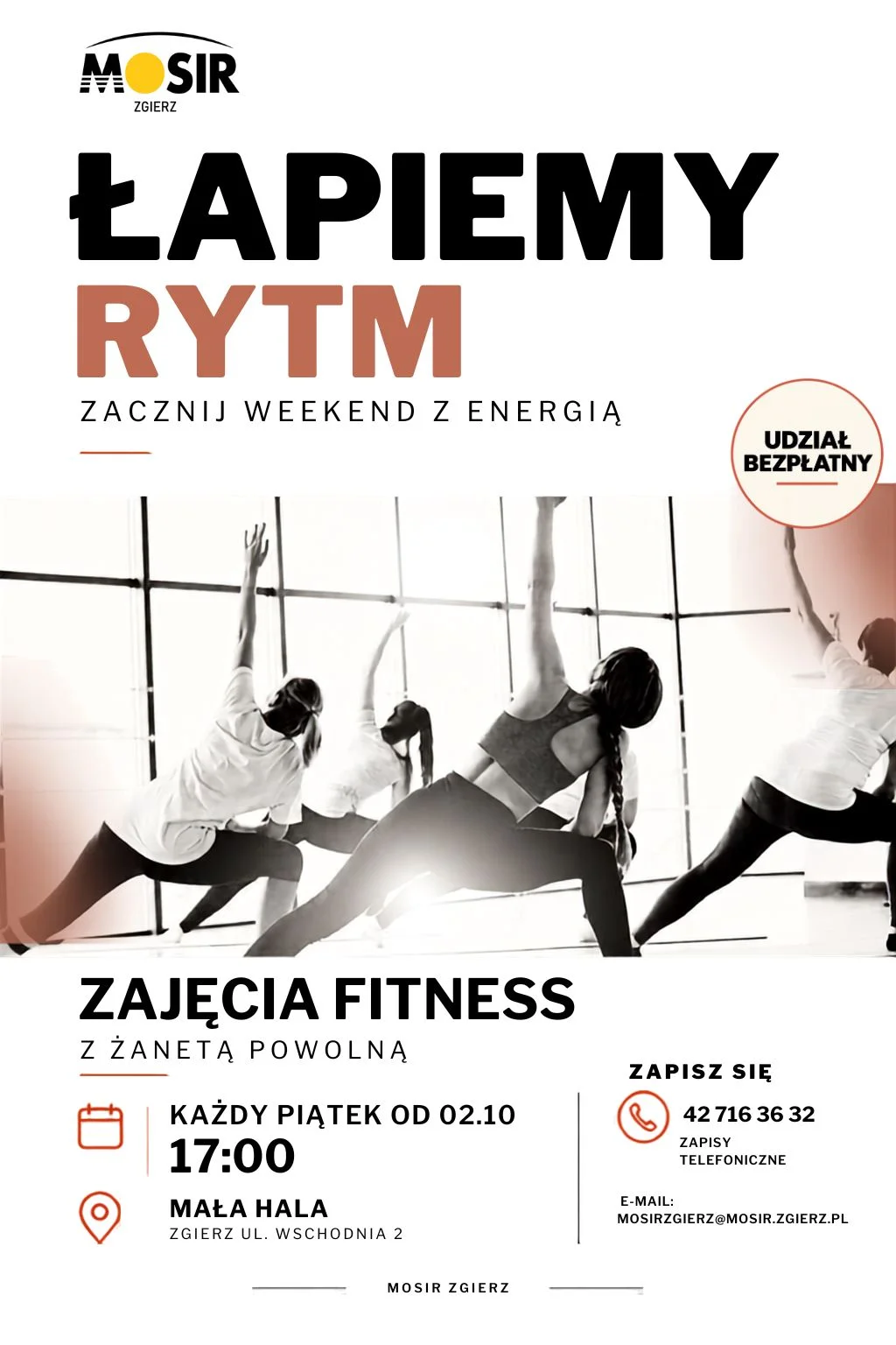 Grafika promocyjna wydarzenia Łapiemy Rytm – zajęcia fitness