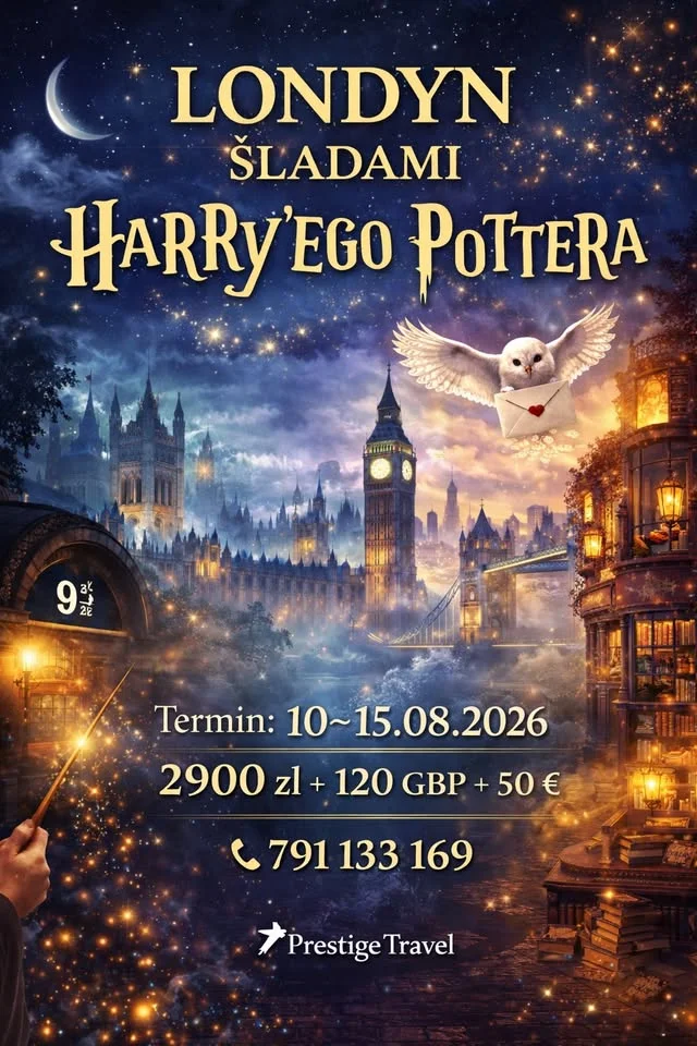 Grafika promocyjna wydarzenia Londyn – śladami Harry’ego Pottera: wycieczka 10–15 sierpnia 2026