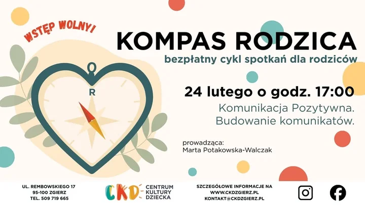 Grafika promocyjna wydarzenia Kompas Rodzica: Komunikacja pozytywna — budowanie komunikatów