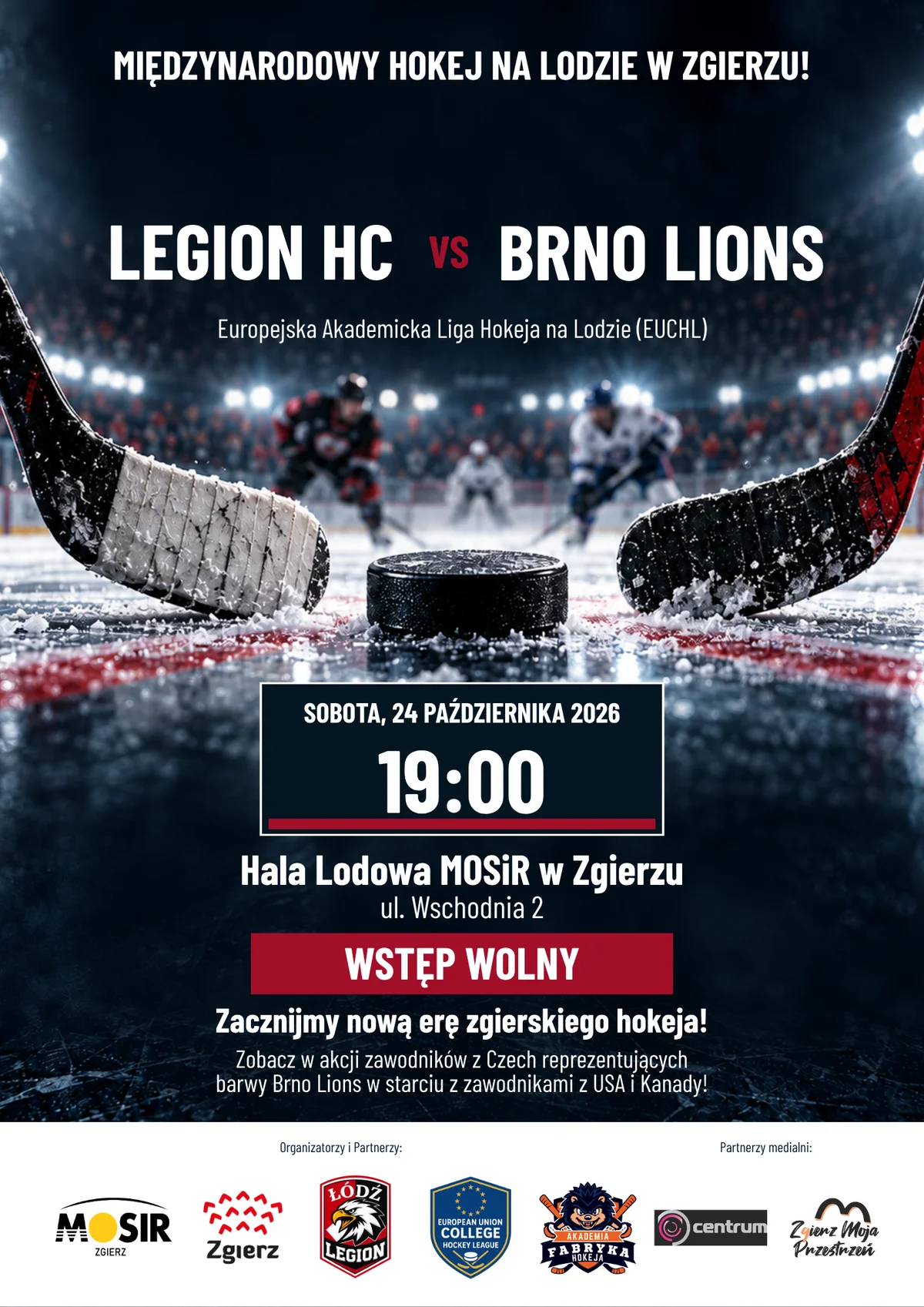 Grafika promocyjna wydarzenia Mecz Łódź Legion – Brno Lions Hockey Club