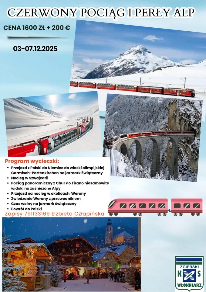 Obrazek przedstawia grafikę promocyjną wydarzenia Wyjazd świąteczny do Alp z przejazdem Bernina Express