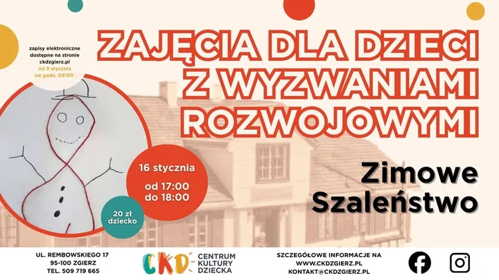 Grafika promocyjna wydarzenia Styczniowe zajęcia dla dzieci z wyzwaniami rozwojowymi — Zimowe szaleństwo