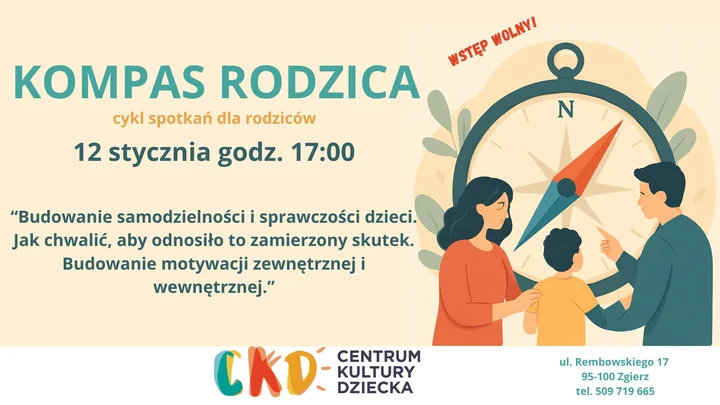 Grafika promocyjna wydarzenia Kompas Rodzica: Budowanie samodzielności i sprawczości dzieci