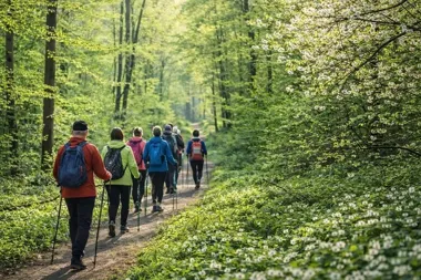 Grafika promocyjna wydarzenia 12 MIESIĘCY Z KIJAMI — rajd Nordic Walking w Malince (Zgierz), 14 marca 2026