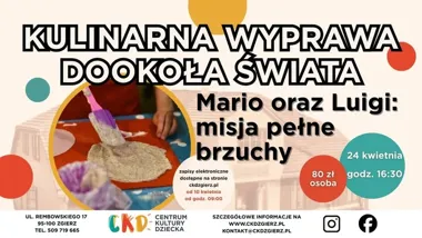 Grafika promocyjna wydarzenia Kulinarna Wyprawa Dookoła Świata: Mario oraz Lugi — misja pełne brzuchy