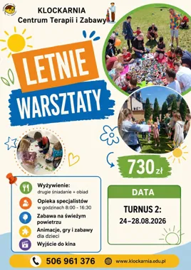 Grafika promocyjna wydarzenia LETNIE WARSZTATY 2026 dla dzieci