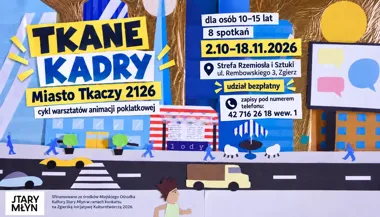 Grafika promocyjna wydarzenia Tkane Kadry – warsztaty animacji poklatkowej dla dzieci i młodzieży