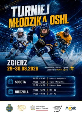 Grafika promocyjna wydarzenia Turniej Młodzika OSHL na lodowisku MOSiR Zgierz