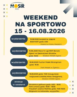 Grafika promocyjna wydarzenia Weekend na sportowo z MOSiR Zgierz
