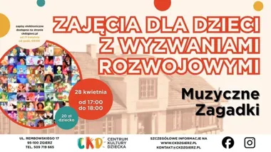Grafika promocyjna wydarzenia Zajęcia dla dzieci z wyzwaniami rozwojowymi: Muzyczne zagadki