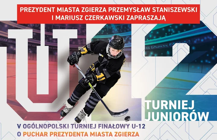 Obrazek przedstawia grafikę promocyjną wydarzenia Finałowy turniej U–12 o Puchar Prezydenta Zgierza — 19 października 2025