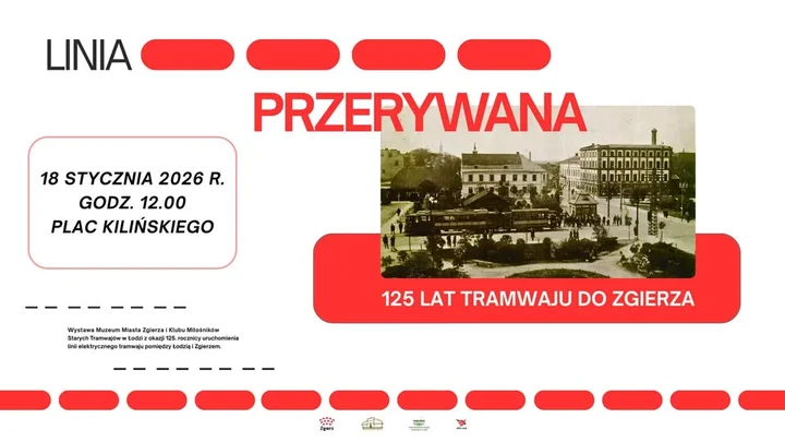 Grafika promocyjna wydarzenia Wernisaż wystawy Linia Przerywana. 125 lat tramwaju do Zgierza