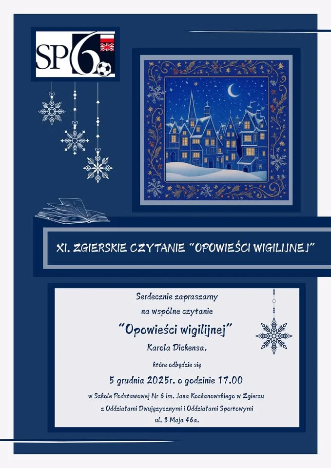 Grafika promocyjna wydarzenia XI. Zgierskie Czytanie „Opowieści wigilijnej”