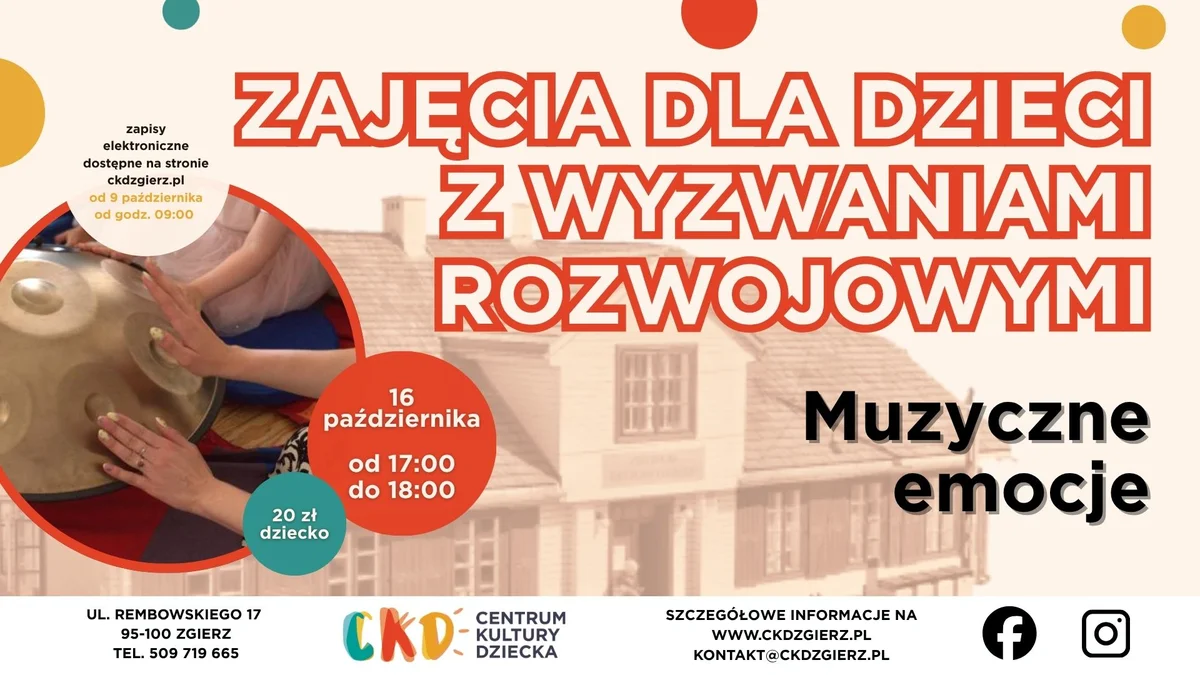 Grafika promocyjna wydarzenia Muzyczne emocje – zajęcia dla dzieci