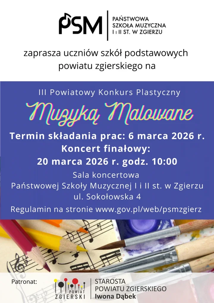 Młodzi plastycy odpowiedzą na muzykę – III powiatowy konkurs "Muzyką Malowane