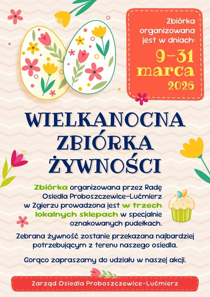 Wielkanocna zbiórka żywności na osiedlu Proboszczewice–Lućmierz – jak pomóc najbliższym