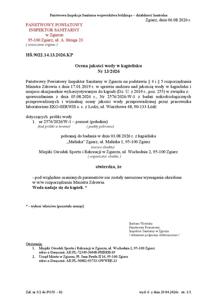 Woda w Malince przebadana. Kąpielisko spełnia wymagania